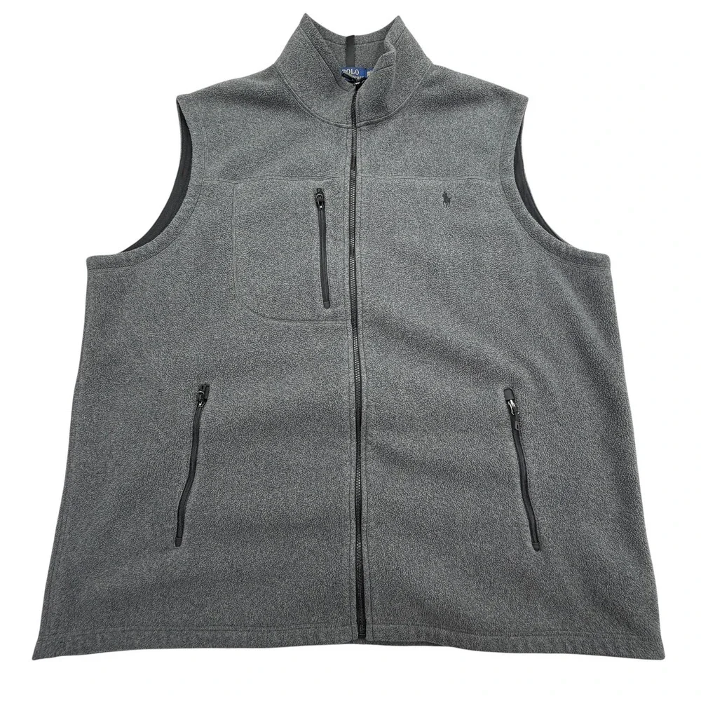 Polo Ralph Lauren Vest Mens 3XLT Gray Fleece Full Zip Performance Mock Neck